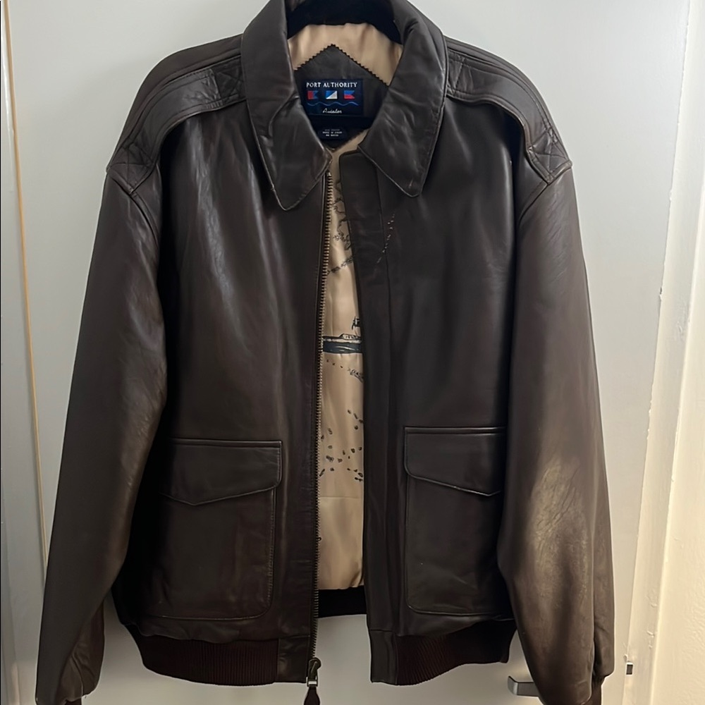 Vintage Brown Leather Aviator Jacket Size XL